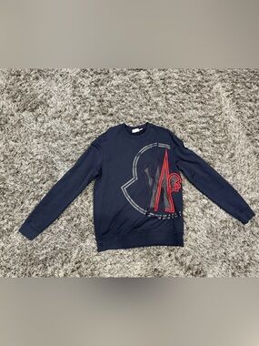 MONCLER Logo Crew Sweatshirt Blue Pullover Men Size Medium